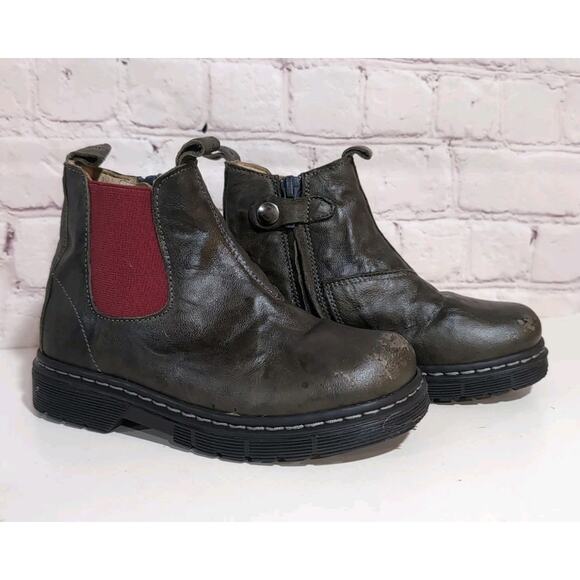 Zecchino d'Oro Kids Chelsea Zip Boots Distressed Olive Green Leather Italy Sz 28 - Picture 1 of 13